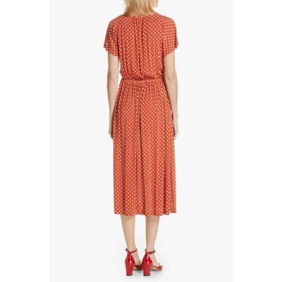 💕STINE GOYA💕 Caitlin Midi Dress ~ Rust Orange Polka Dot Print Medium - Picture 7 of 16